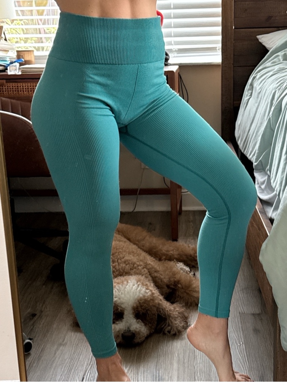 JOYLAB High-Waist Ribbed Leggings in Teal